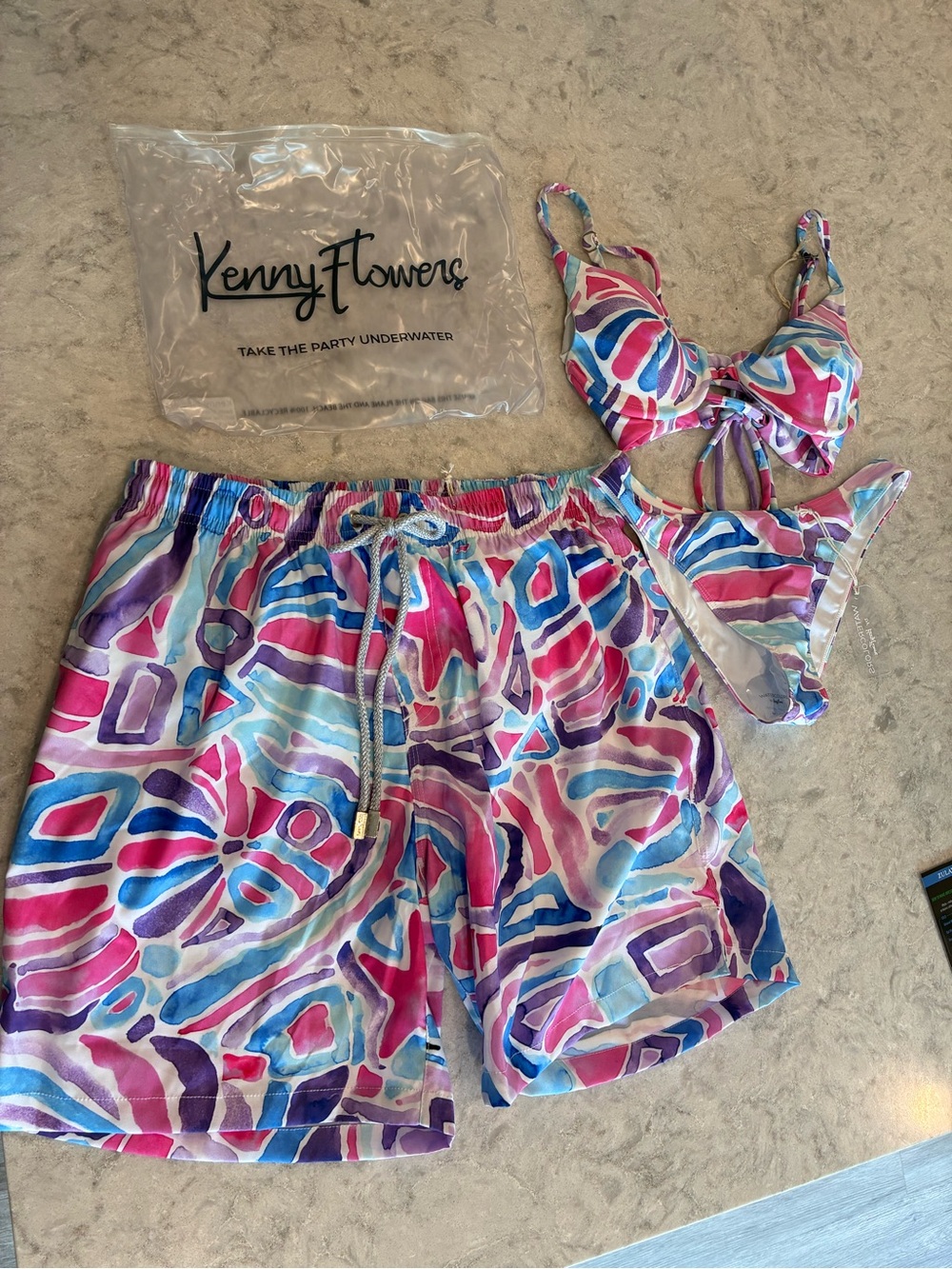 Kenny Flowers Pink, Blue & Purple Abstract Swim Two-Piece Set